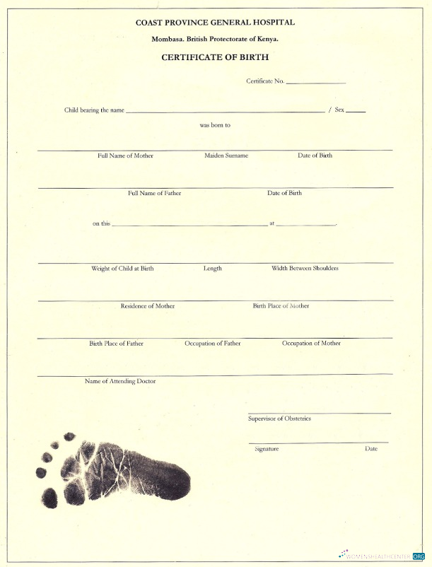 Download Kenya Coast Province General hospital birth certificate Photoshop template